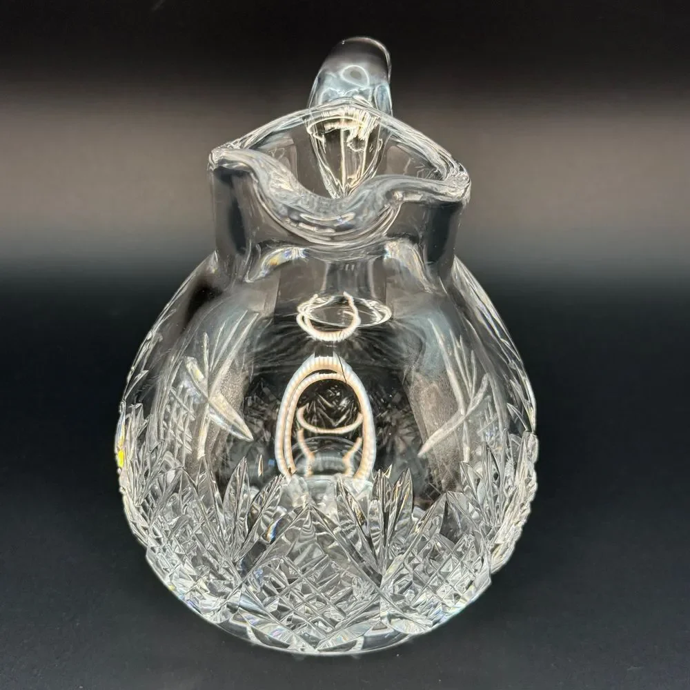 James Free Cut Crystal Glass Pitcher Water Jug with Fan and Diamond Pattern 4 in